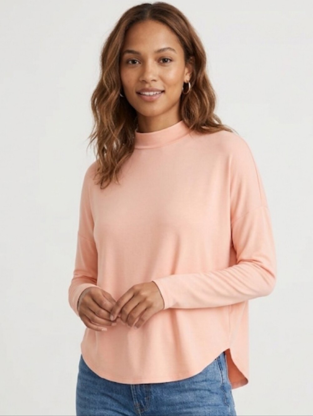 Madewell Soft Pink Long Sleeve Mock Neck Flowy Blouse